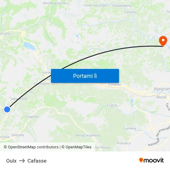 Oulx to Cafasse map
