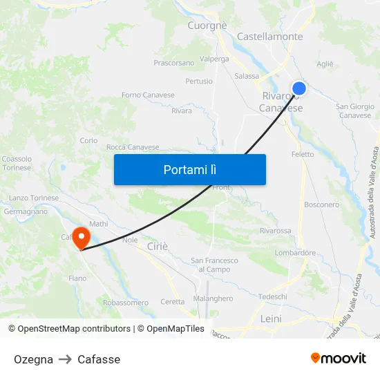 Ozegna to Cafasse map