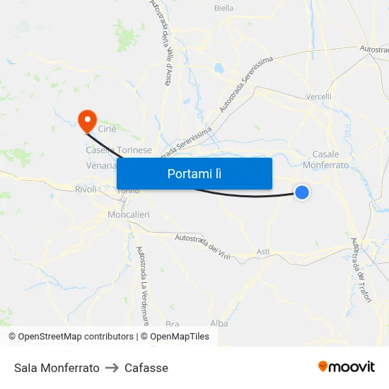 Sala Monferrato to Cafasse map