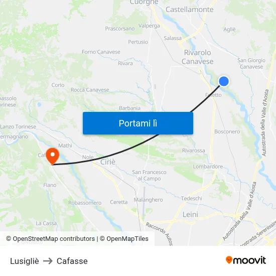 Lusigliè to Cafasse map
