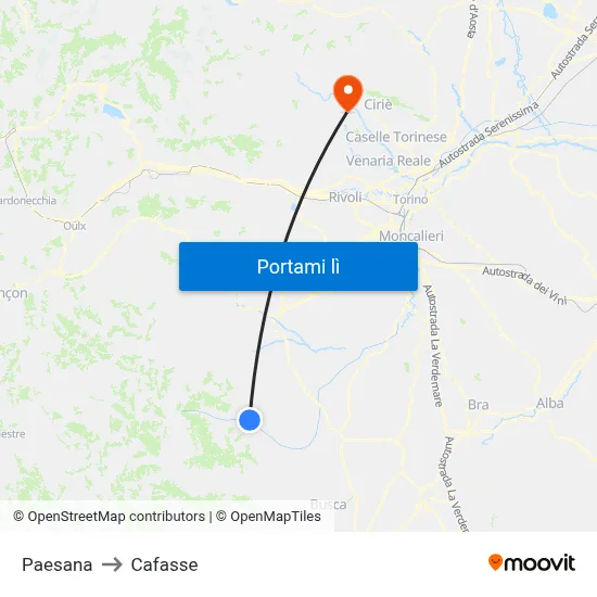 Paesana to Cafasse map
