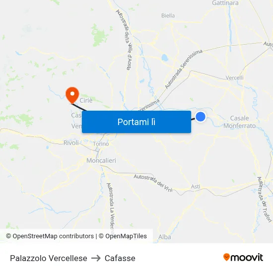 Palazzolo Vercellese to Cafasse map