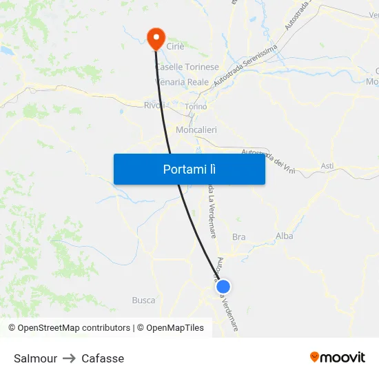 Salmour to Cafasse map