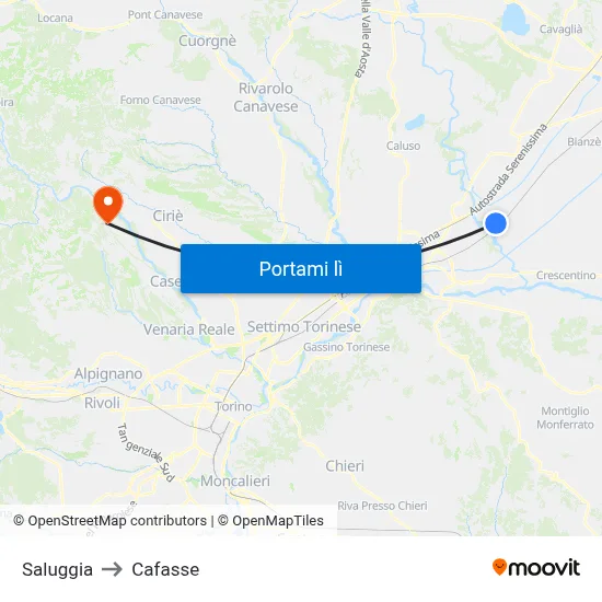 Saluggia to Cafasse map