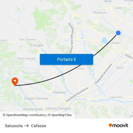 Salussola to Cafasse map