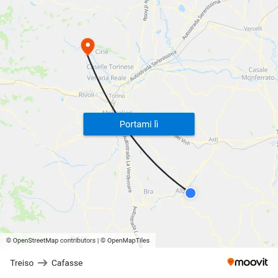 Treiso to Cafasse map
