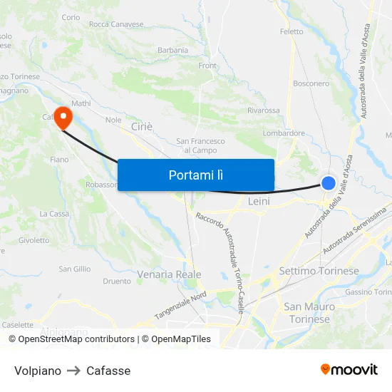 Volpiano to Cafasse map