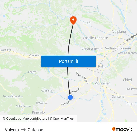 Volvera to Cafasse map