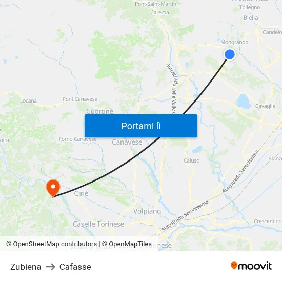 Zubiena to Cafasse map
