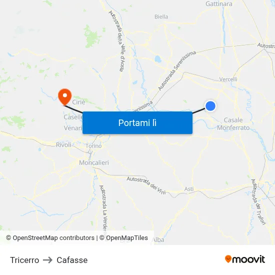 Tricerro to Cafasse map