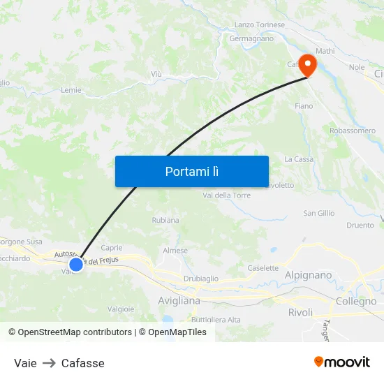 Vaie to Cafasse map