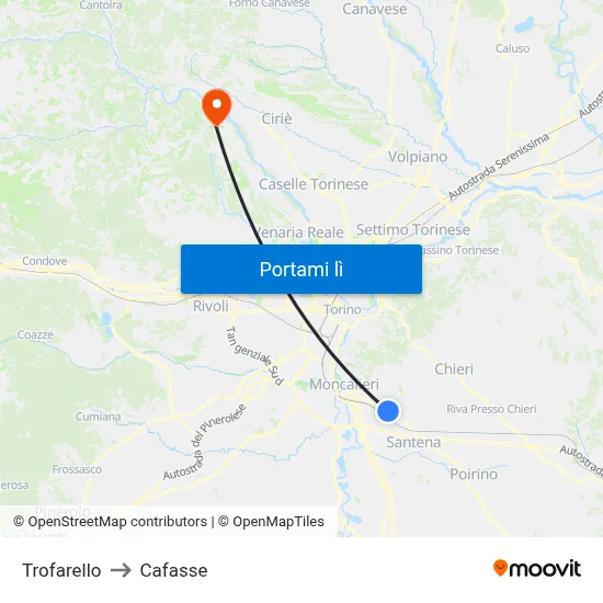 Trofarello to Cafasse map