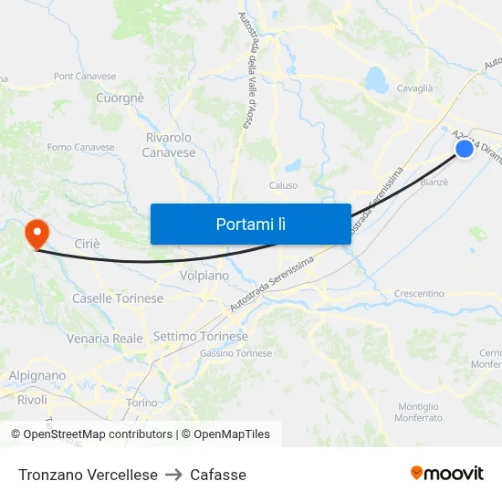 Tronzano Vercellese to Cafasse map