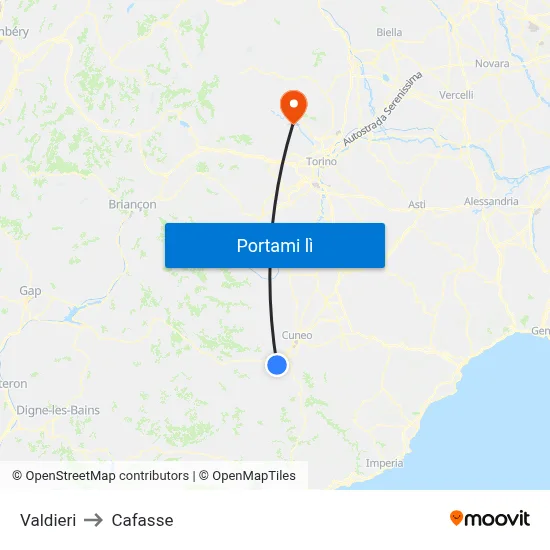 Valdieri to Cafasse map