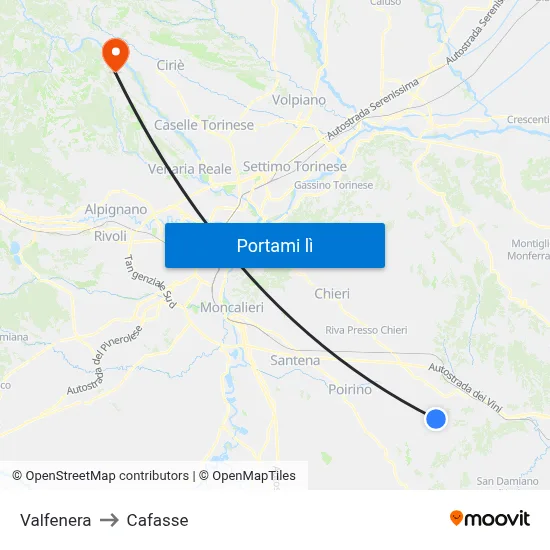 Valfenera to Cafasse map