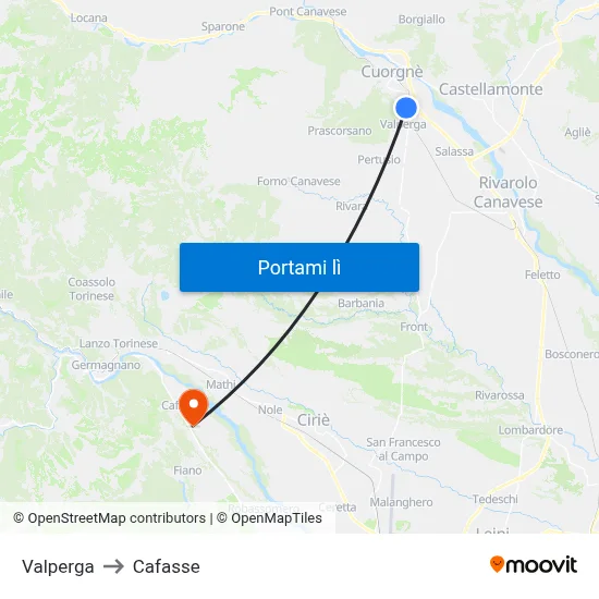 Valperga to Cafasse map