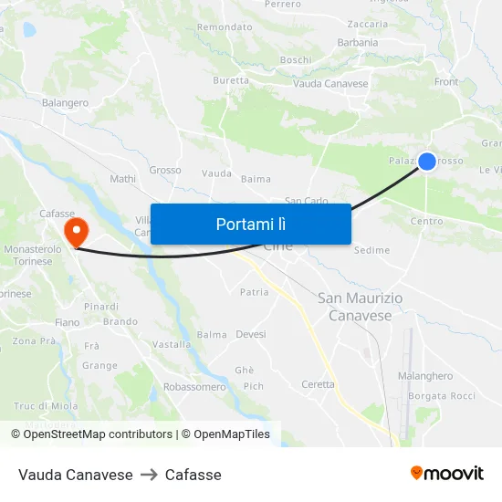 Vauda Canavese to Cafasse map