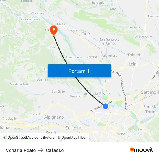 Venaria Reale to Cafasse map