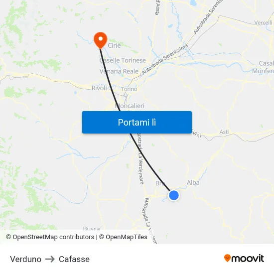 Verduno to Cafasse map