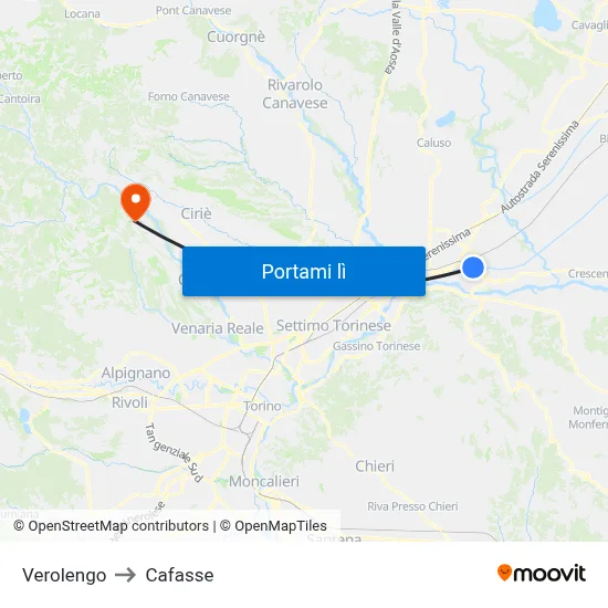 Verolengo to Cafasse map