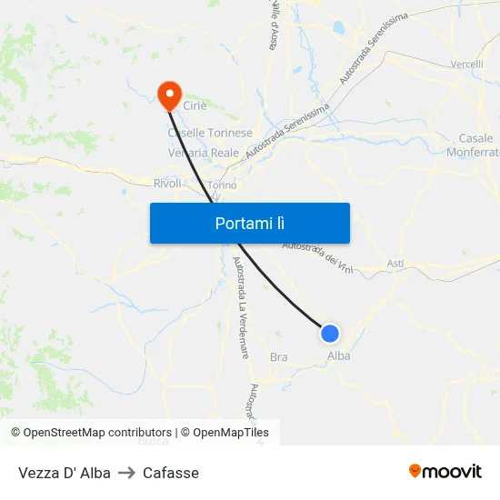 Vezza D' Alba to Cafasse map