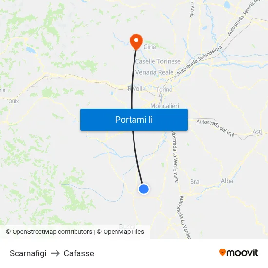 Scarnafigi to Cafasse map