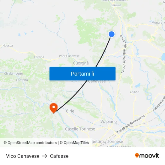 Vico Canavese to Cafasse map