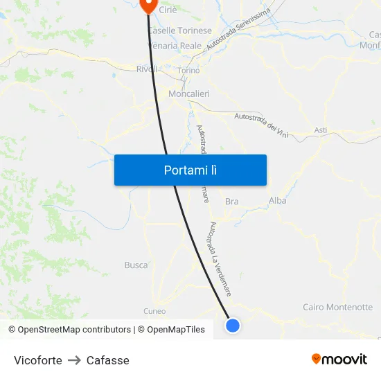 Vicoforte to Cafasse map