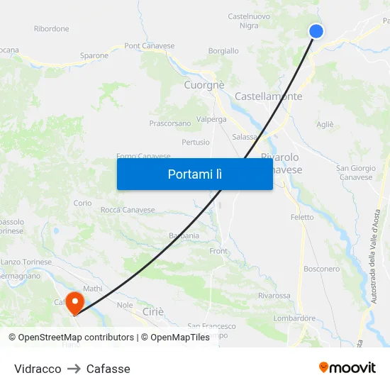 Vidracco to Cafasse map
