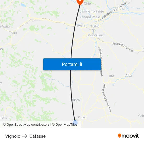 Vignolo to Cafasse map