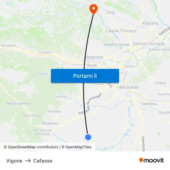 Vigone to Cafasse map