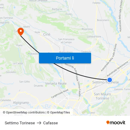 Settimo Torinese to Cafasse map