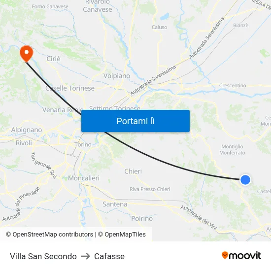 Villa San Secondo to Cafasse map