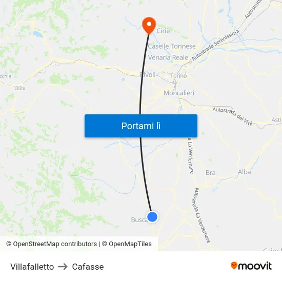 Villafalletto to Cafasse map
