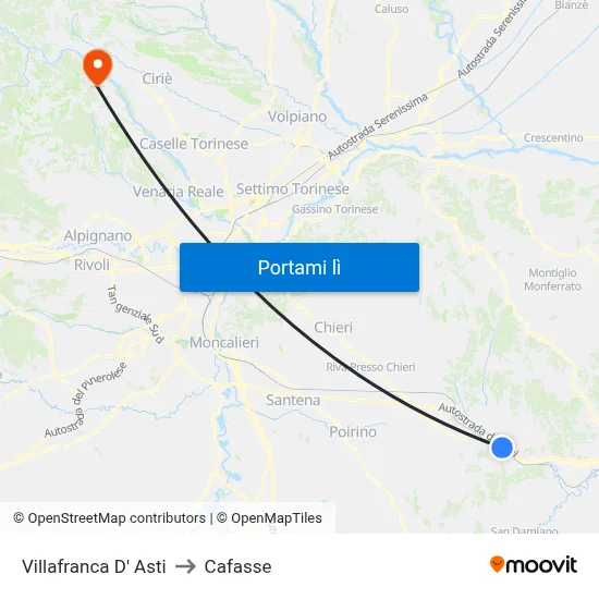 Villafranca D' Asti to Cafasse map