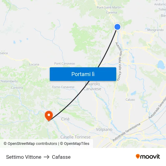 Settimo Vittone to Cafasse map