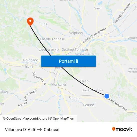 Villanova D' Asti to Cafasse map