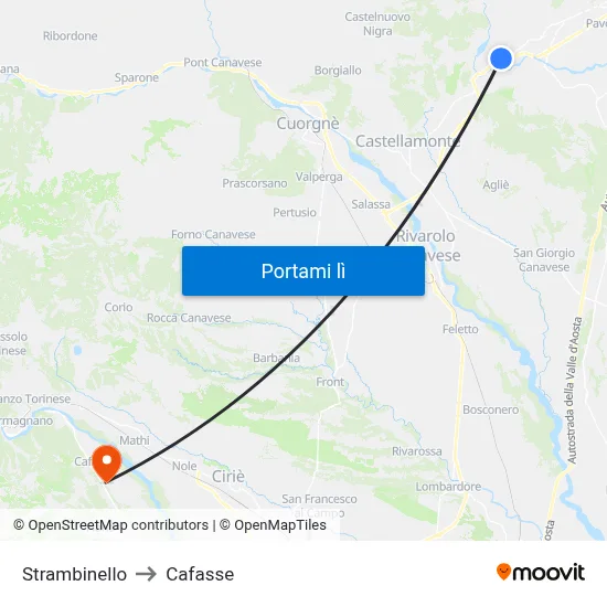 Strambinello to Cafasse map