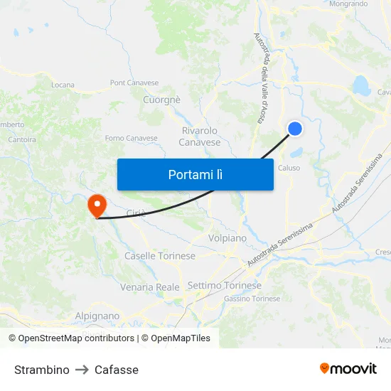Strambino to Cafasse map