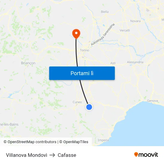 Villanova Mondovì to Cafasse map