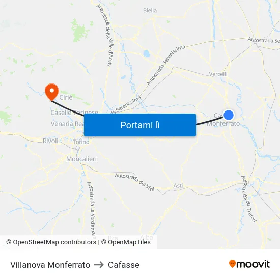 Villanova Monferrato to Cafasse map