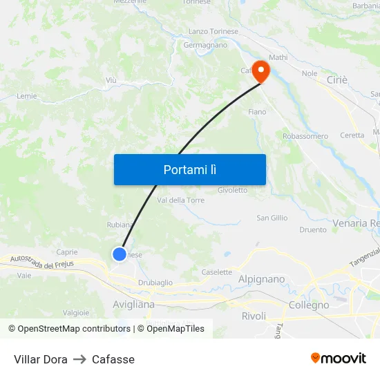 Villar Dora to Cafasse map