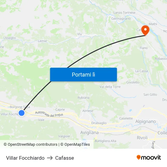 Villar Focchiardo to Cafasse map