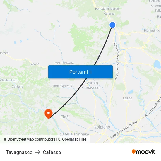 Tavagnasco to Cafasse map