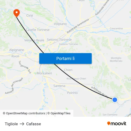 Tigliole to Cafasse map