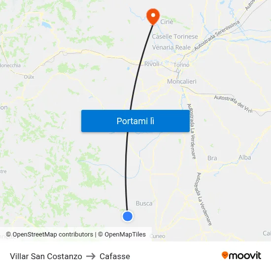 Villar San Costanzo to Cafasse map
