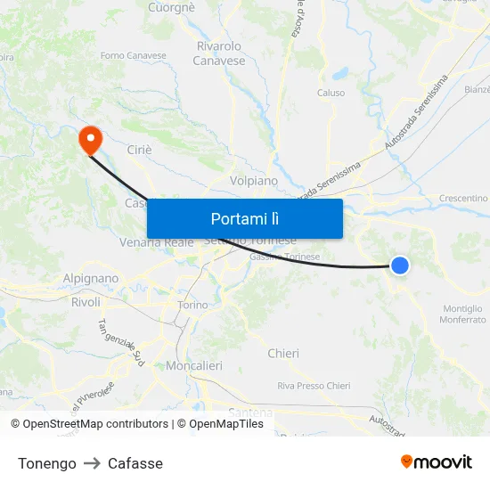 Tonengo to Cafasse map
