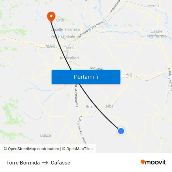 Torre Bormida to Cafasse map