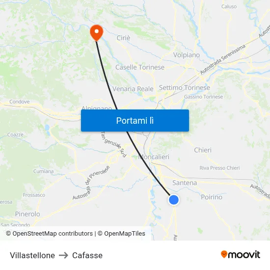 Villastellone to Cafasse map