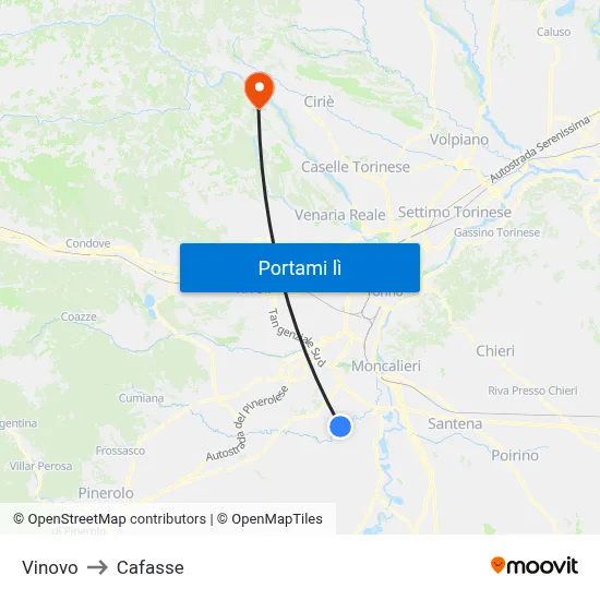 Vinovo to Cafasse map